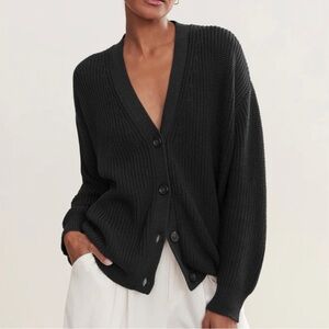 Jenni Kayne Cocoon Cardigan Cotton 2x Black Knit Quiet Luxury Capsule Wardrobe